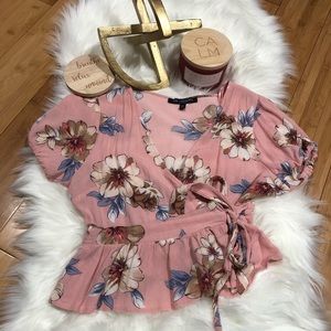 Small Floral wrap blouse, summer pink flowers